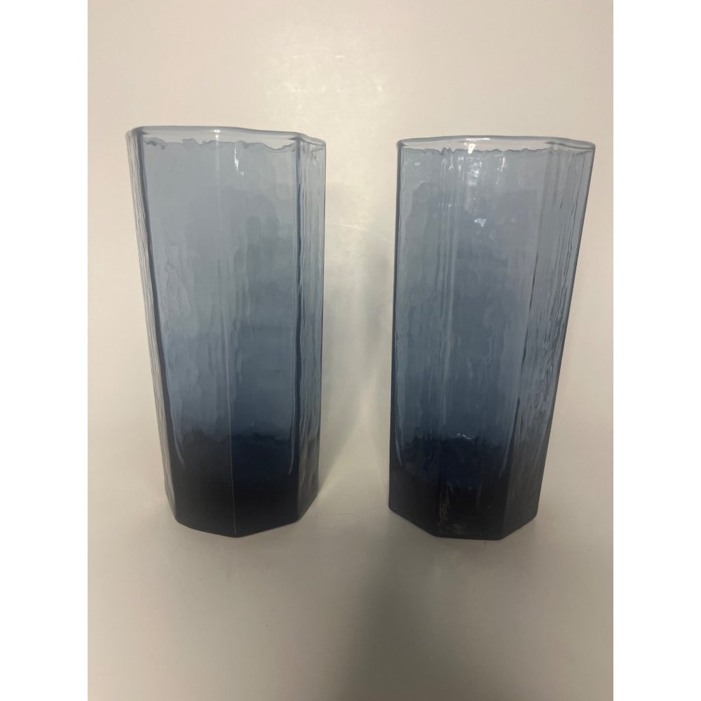 Vintage Pair of Blue Ombre Libbey Faceted Drinking Glasses